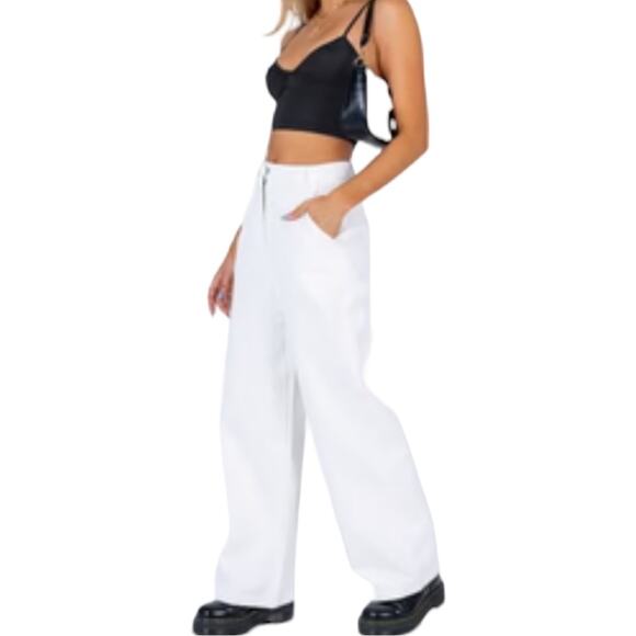 Princess Polly White High Waist Denim Wide Legs 8 - Picture 1 of 12